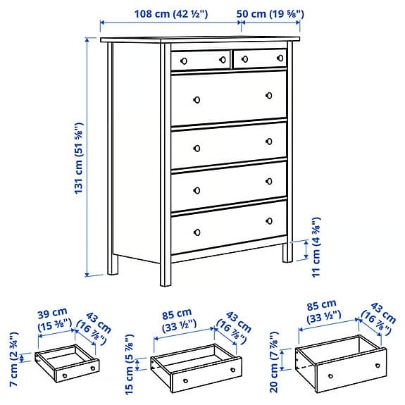 HEMNES byrå, 6 lådor