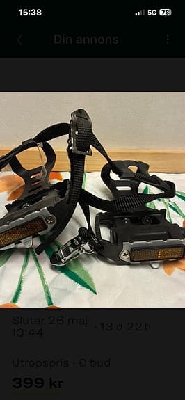 Cykelpedaler med tåclips och reflexer svart