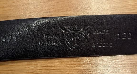 Blue with gold leather belt/skärp, size: 115