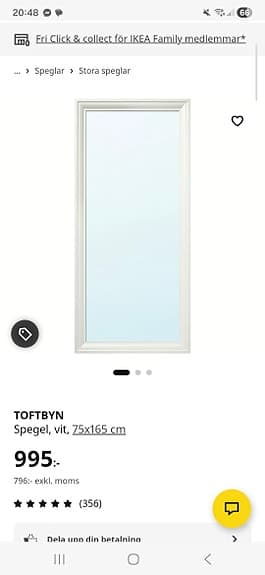 IKEA TOFTBYN spegel vit