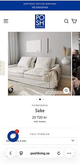 Sake 3-sits soffa från Posh Living/Furninova