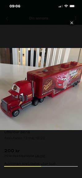 Disney Cars Blixten McQueen lastbil leksak