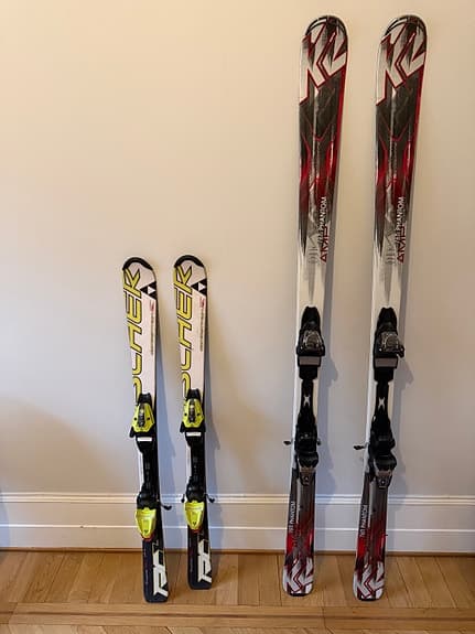 K2 177 cm med bindningar och Fischer 120 cm med bindningar