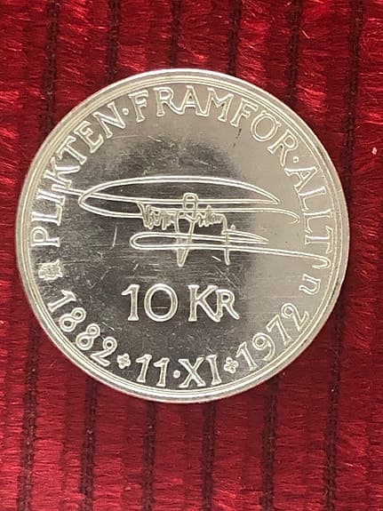 10 kronor minnesmynt 1972 Gustaf VI Adolf  Silvervikt 15 gr