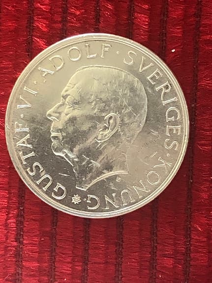 10 kronor minnesmynt 1972 Gustaf VI Adolf  Silvervikt 15 gr