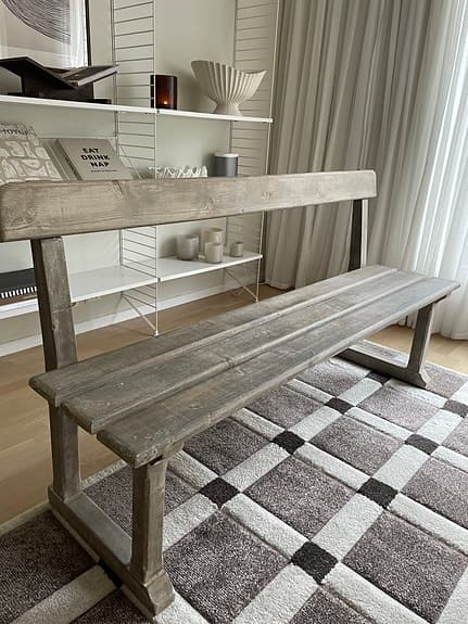 Vintage bänk av återvunnet furuträ, återbruk