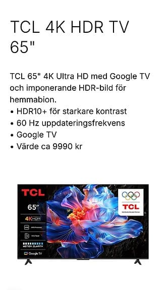 TCL 65" 4K Ultra HD Google TV möjlighet