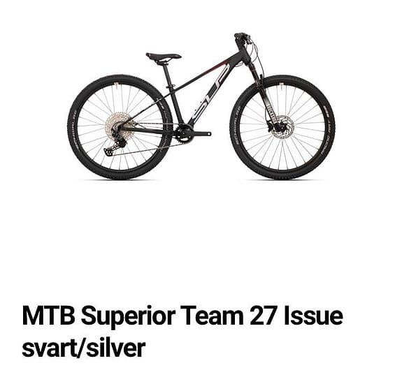 Superior Team 27 Issue MTB svart/silver med Shimano PD-EF202 guldpedaler