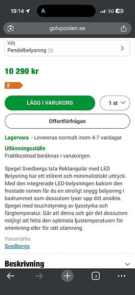 Svedbergs Ista rektangulär badrumsspegel med LED-belysning