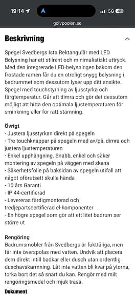 Svedbergs Ista rektangulär badrumsspegel med LED-belysning