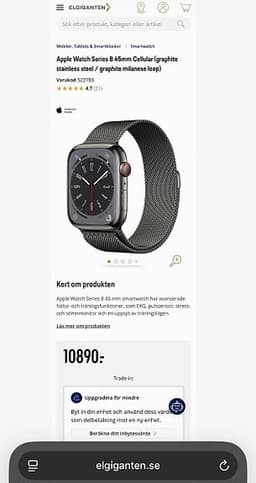 Apple Watch Series 8 45mm Cellular Stainless Steel graphite milanese loop