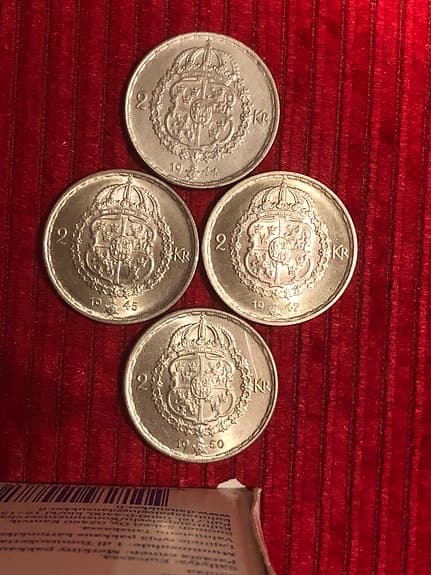 Svenska 2-kronor silvermynt med Gustaf VI Adolf