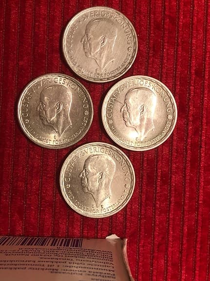 Svenska 2-kronor silvermynt med Gustaf VI Adolf