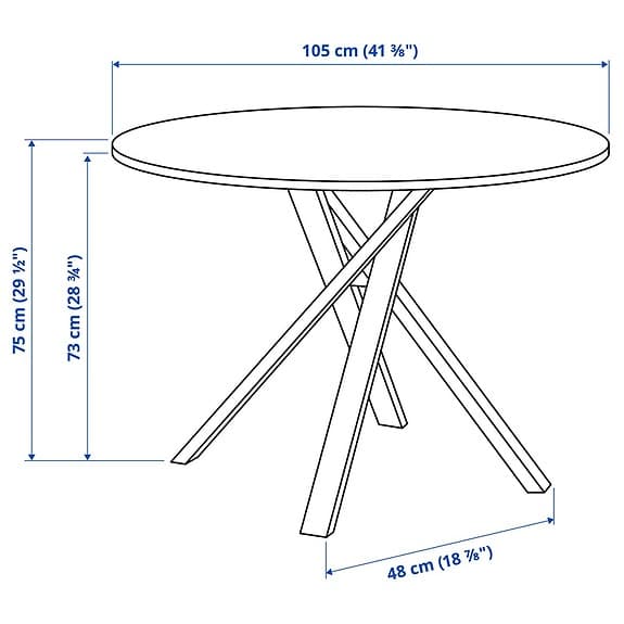 IKEA runt matbord svart marmormönstrad 105cm