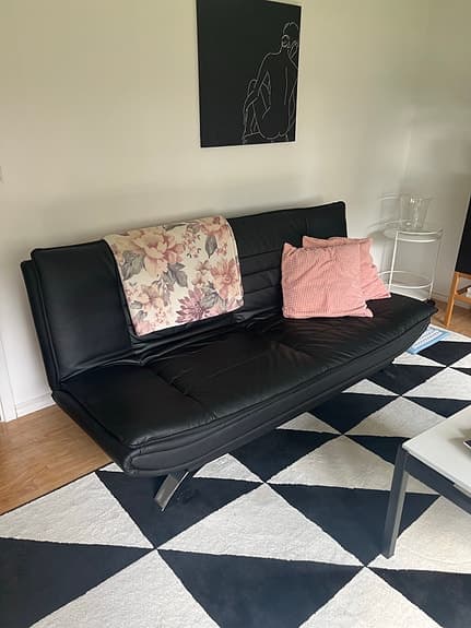 Bäddsoffa i svart skinn