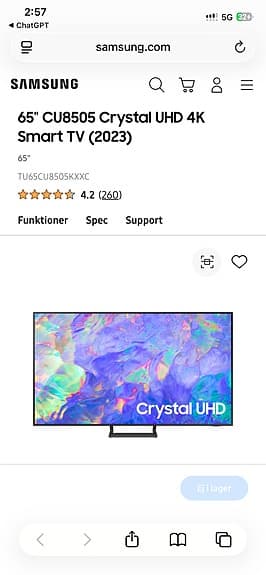 Samsung 65" CU8505 Crystal UHD 4K Smart TV (2023)