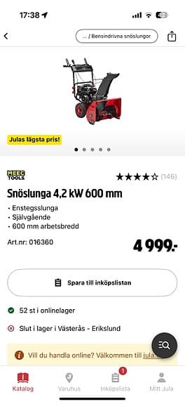 Meec Tools snöslunga 4,2 kW 600 mm