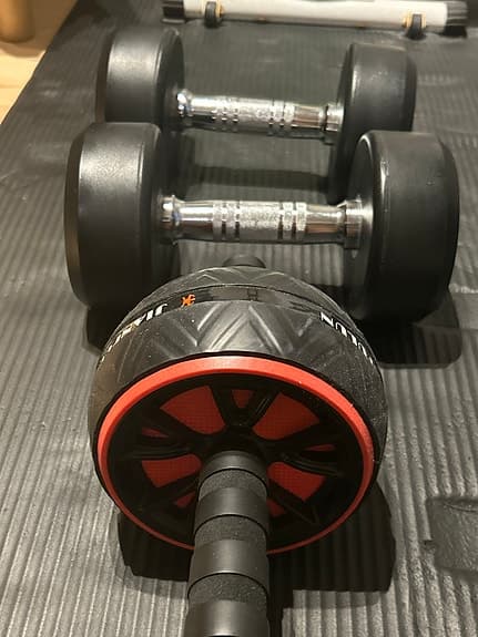 2x10 kg hantlar + ab wheel/maghjul