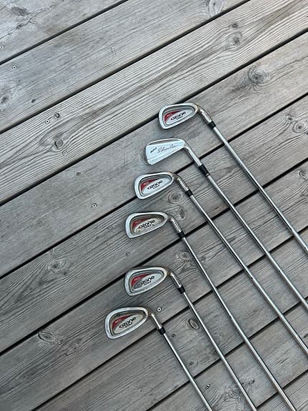 Red ozon golfset för nybörjare, mizuno silvercup järn femma, mizuno trä femma