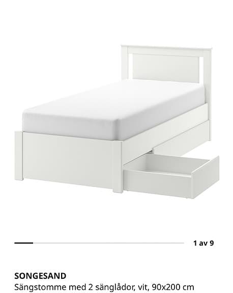 IKEA Songesand 90x200 med förvaring och sängskydd