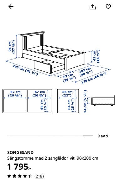 IKEA Songesand 90x200 med förvaring och sängskydd