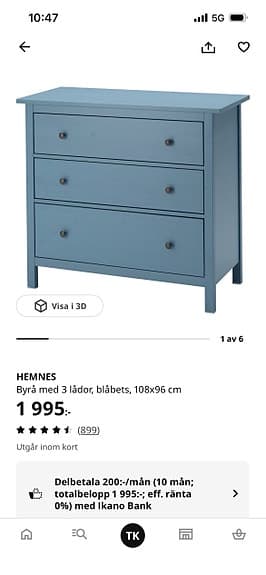 Hemnes blåbetsad byrå