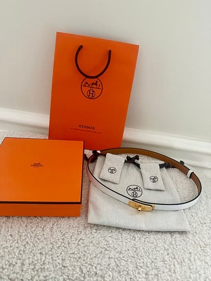 Hermès Kelly bälte vitt läder