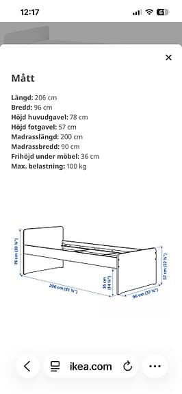 IKEA barnsäng enkelsäng 90x200 vit