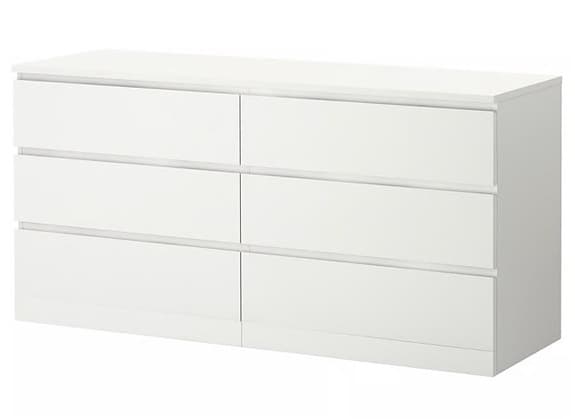 IKEA MALM Byrå med 6 lådor, vit