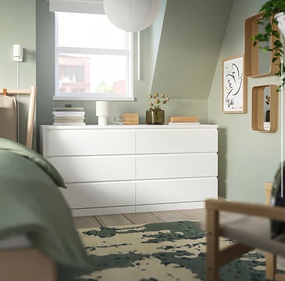 IKEA MALM Byrå med 6 lådor, vit