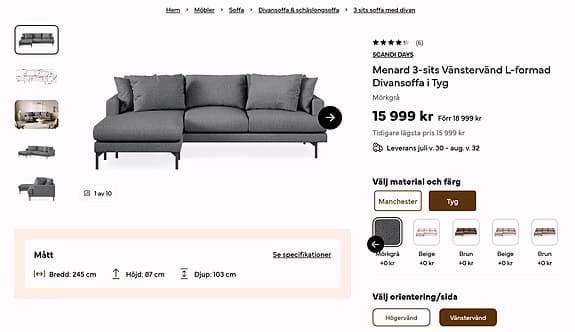 Chilli Menard 3-sits Soffa (och tillhörande Menard pall på köpet)