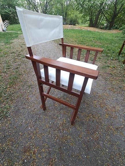 Vintage, Retro, Hopfällbar regissörsstol i Teak med vit sits och ryggstöd