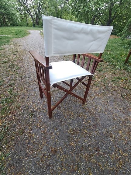Vintage, Retro, Hopfällbar regissörsstol i Teak med vit sits och ryggstöd