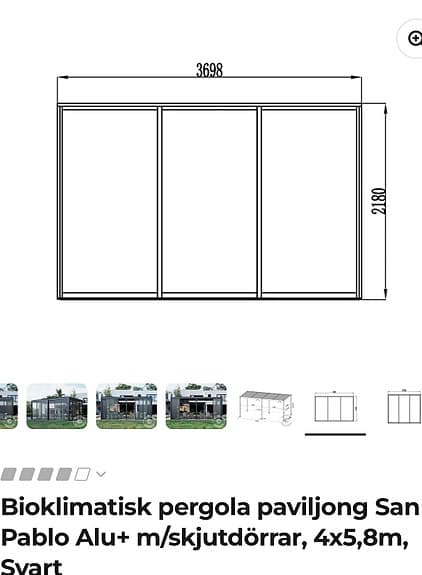 NY! Dancover  bioklimatisk pergola /paviljong /uterum 4x5,8 m svart