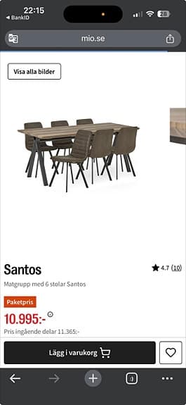 Matgrupp med 6 stolar Santos