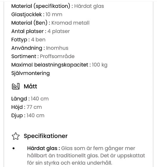 Matbord av härdad glas