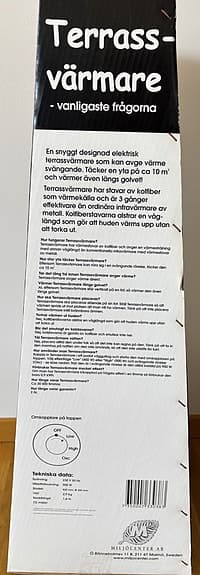 Elektrisk terrassvärmare 10m2, 2 effektlägen