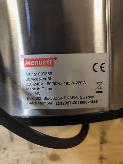 Menuett Slow Cooker 6L – använd 1 gång – nära nyskick