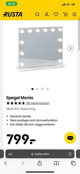 Rusta Monia sminkspegel med LED-belysning