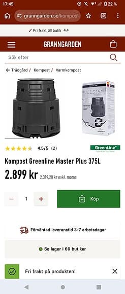 GreenLine Master Plus kompost 375L grön