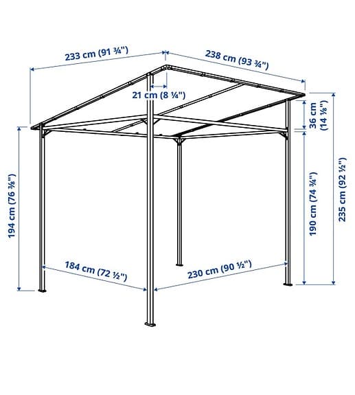 Paviljong / altantak 233x238 cm grå