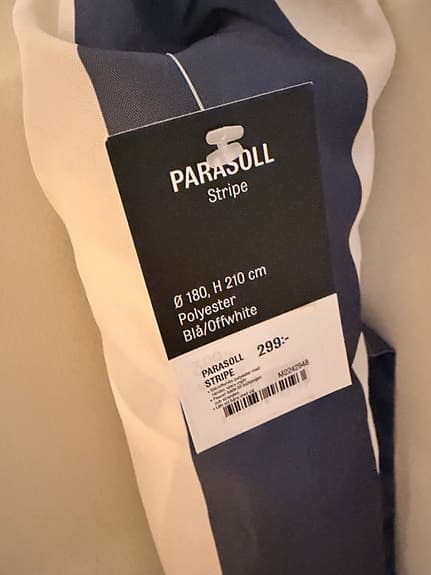 Parasol Stripe Ø180 H210 cm blå/offwhite med fäste