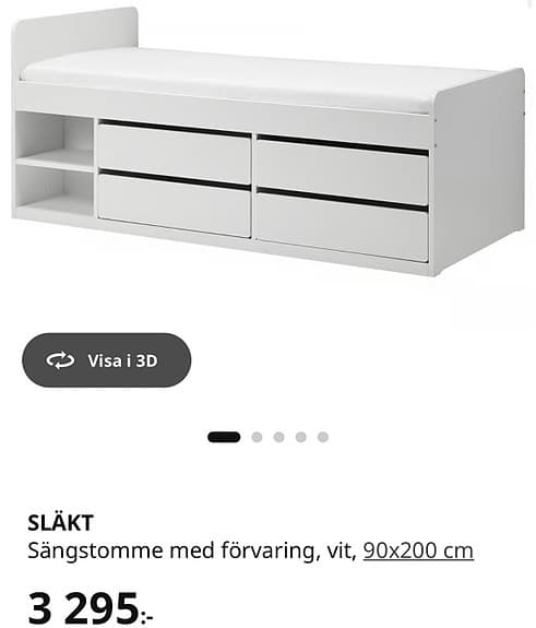 IKEA SLÄKT sängstomme med förvaring 90x200 vit