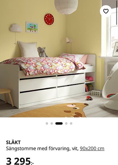 IKEA SLÄKT sängstomme med förvaring 90x200 vit