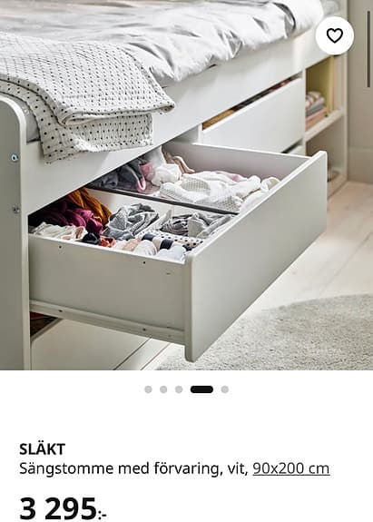 IKEA SLÄKT sängstomme med förvaring 90x200 vit