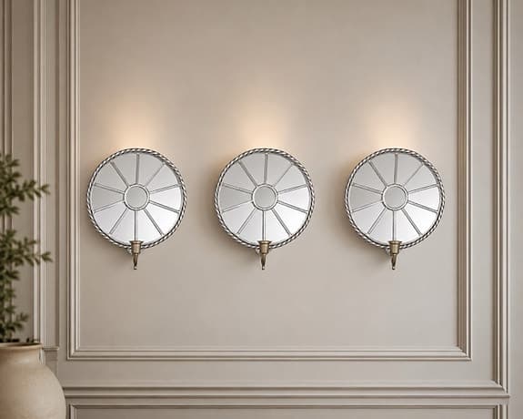 Tre stycken! Svenskt Tenn spegel med ljushållare – Art Deco / Josef Frank stil