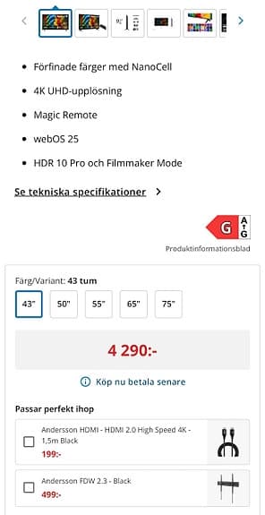 LG NanoCell 4K TV 43 tum svart