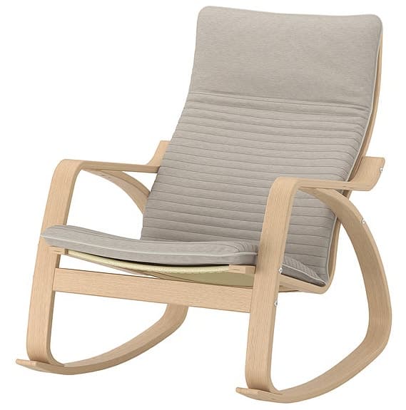 POÄNG Gungstol, vitlaserad ekfaner/Knisa ljusbeige