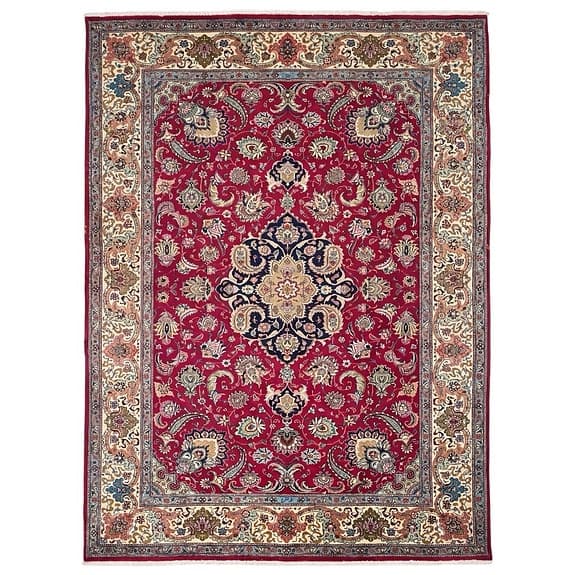 Signerad äkta handknuten persisk Tabriz matta 331×225 cm ca 45 år, ull på bomull