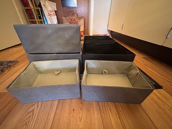 Förvaringslådor tyg vikbara grå och svarta